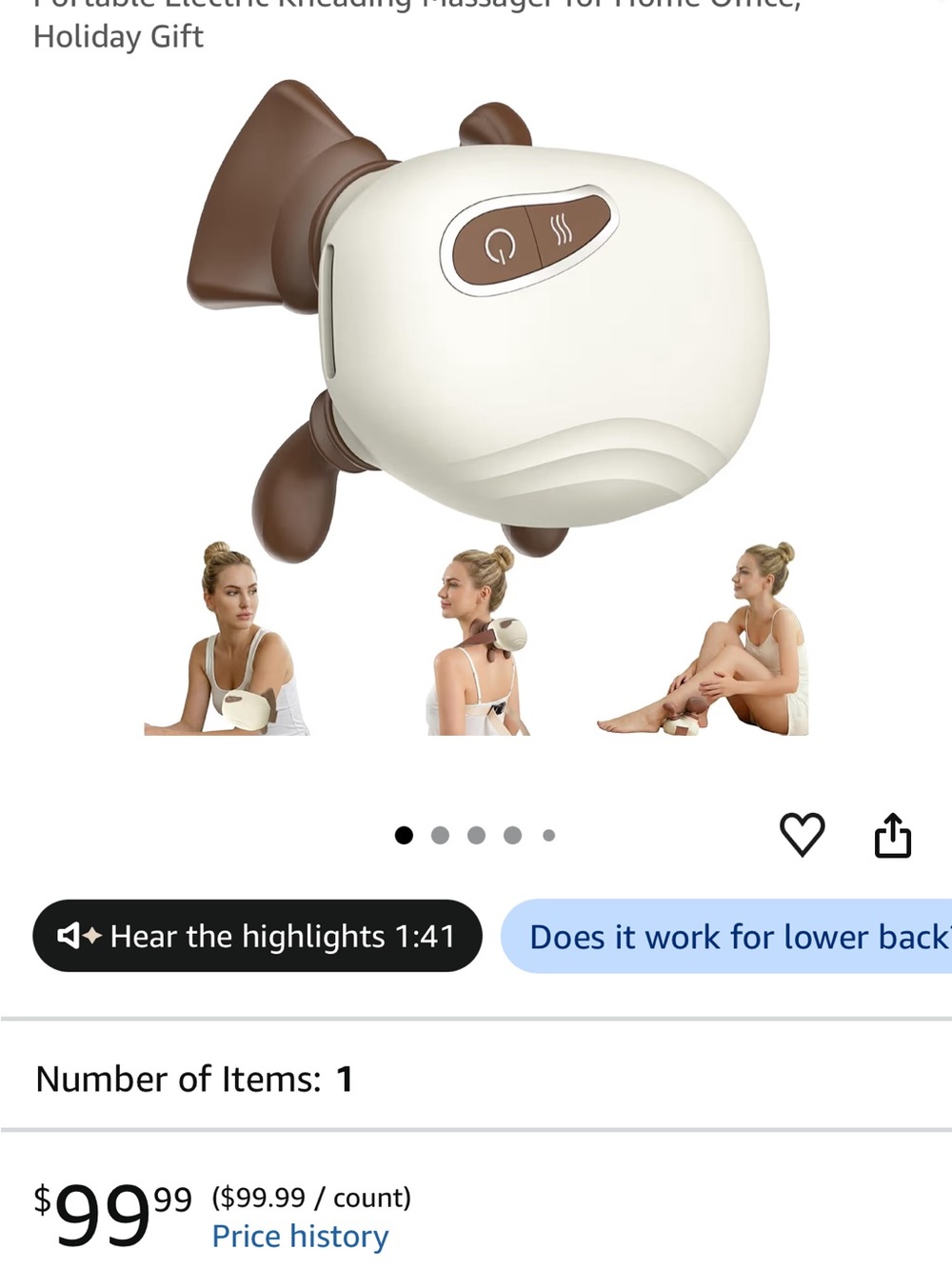 Electric Kneading Massager in Cream and Brown - Home Accents